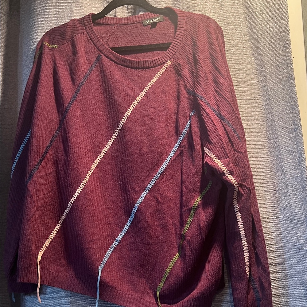 Dear John Burgundy Sweater with Colorful Stripes